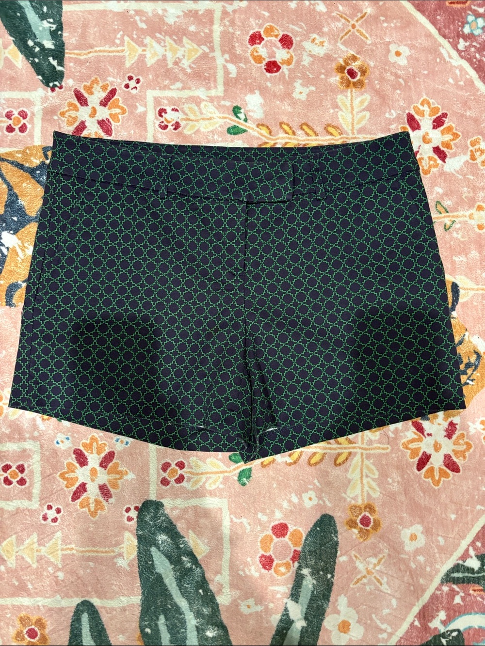 Kenar Navy Shorts with Green Geometric Print